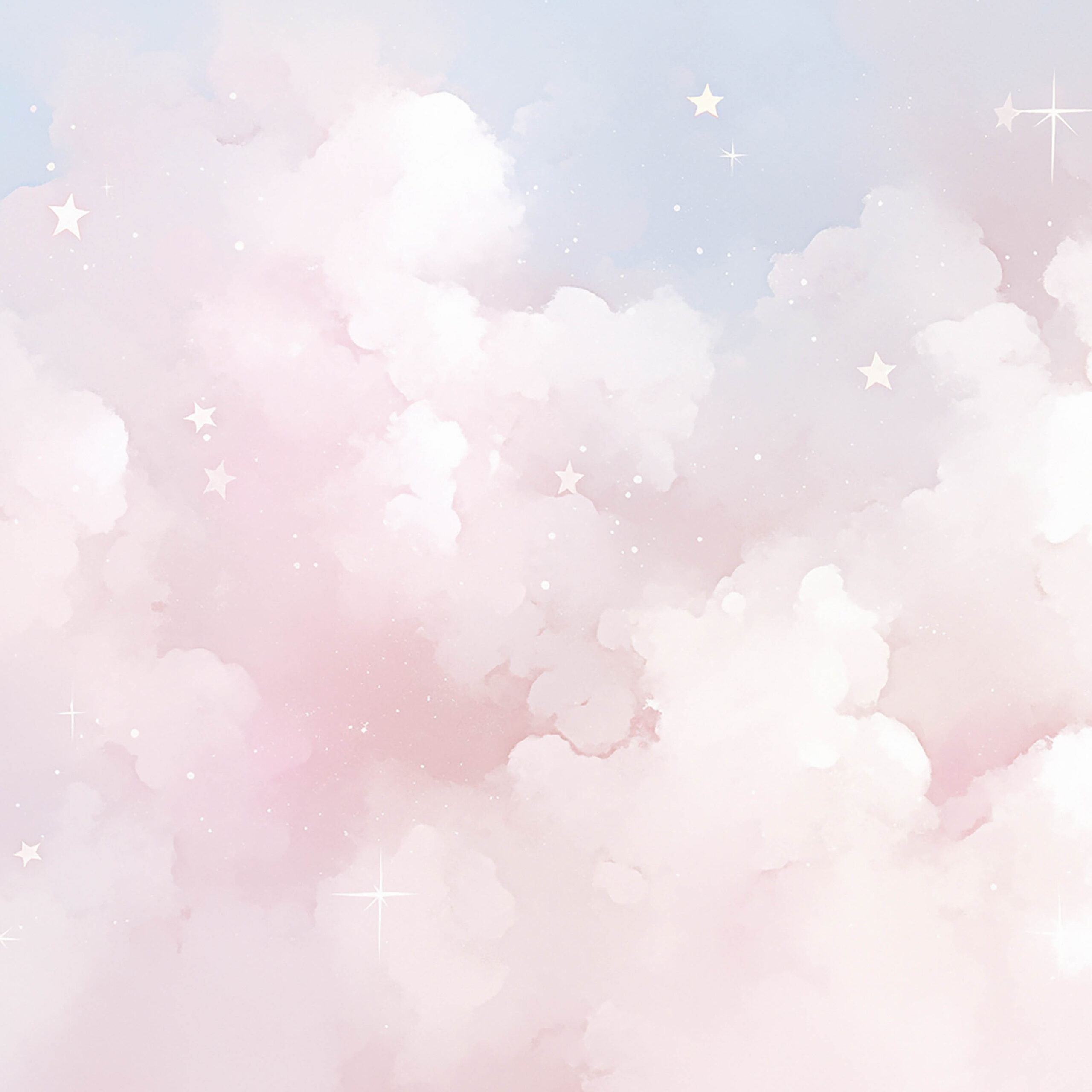 夢かわパステルカラーの雲と星をモチーフにした、ふんわり空デザインの抽象背景素材