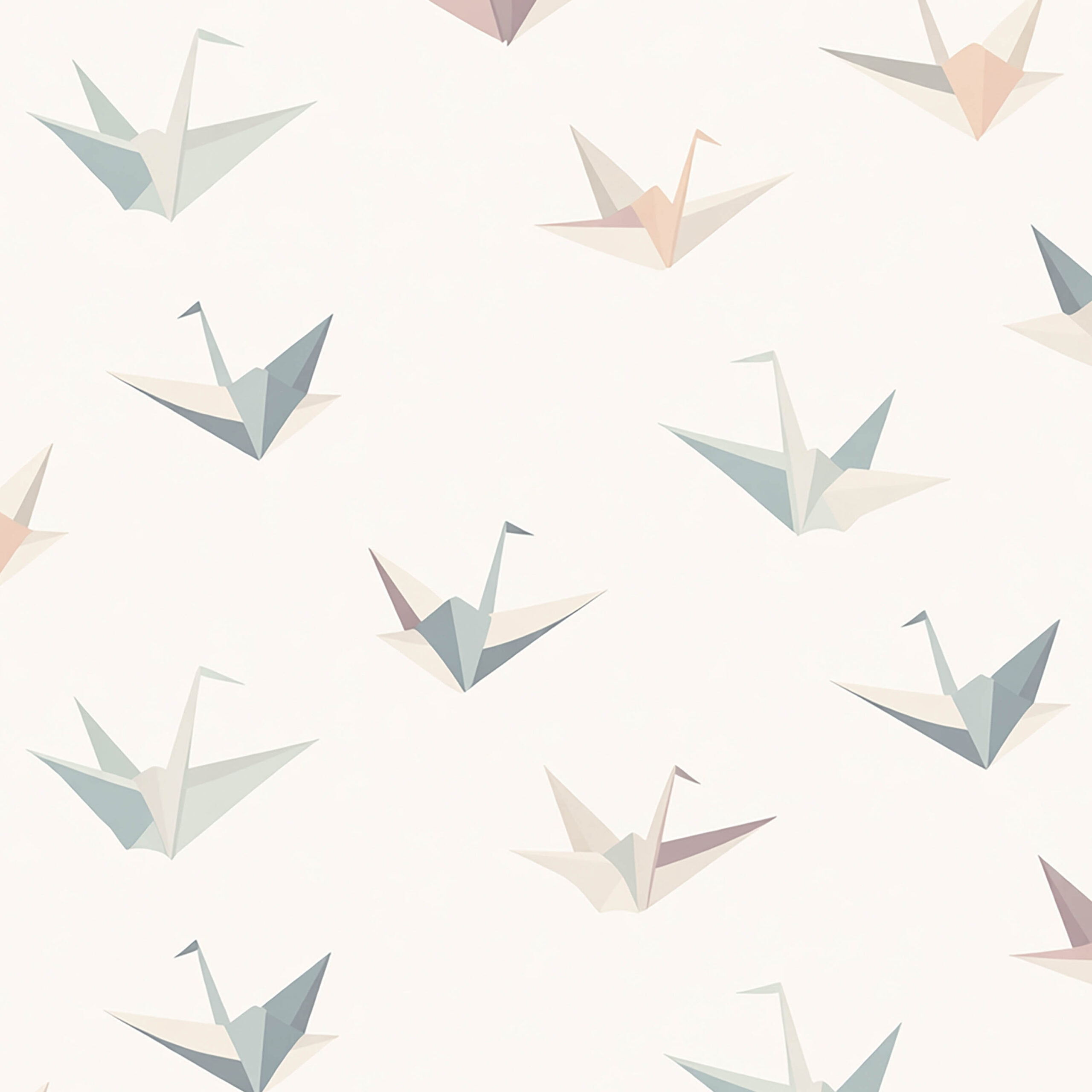やさしい色合いの折り鶴が並ぶ和風パターン背景