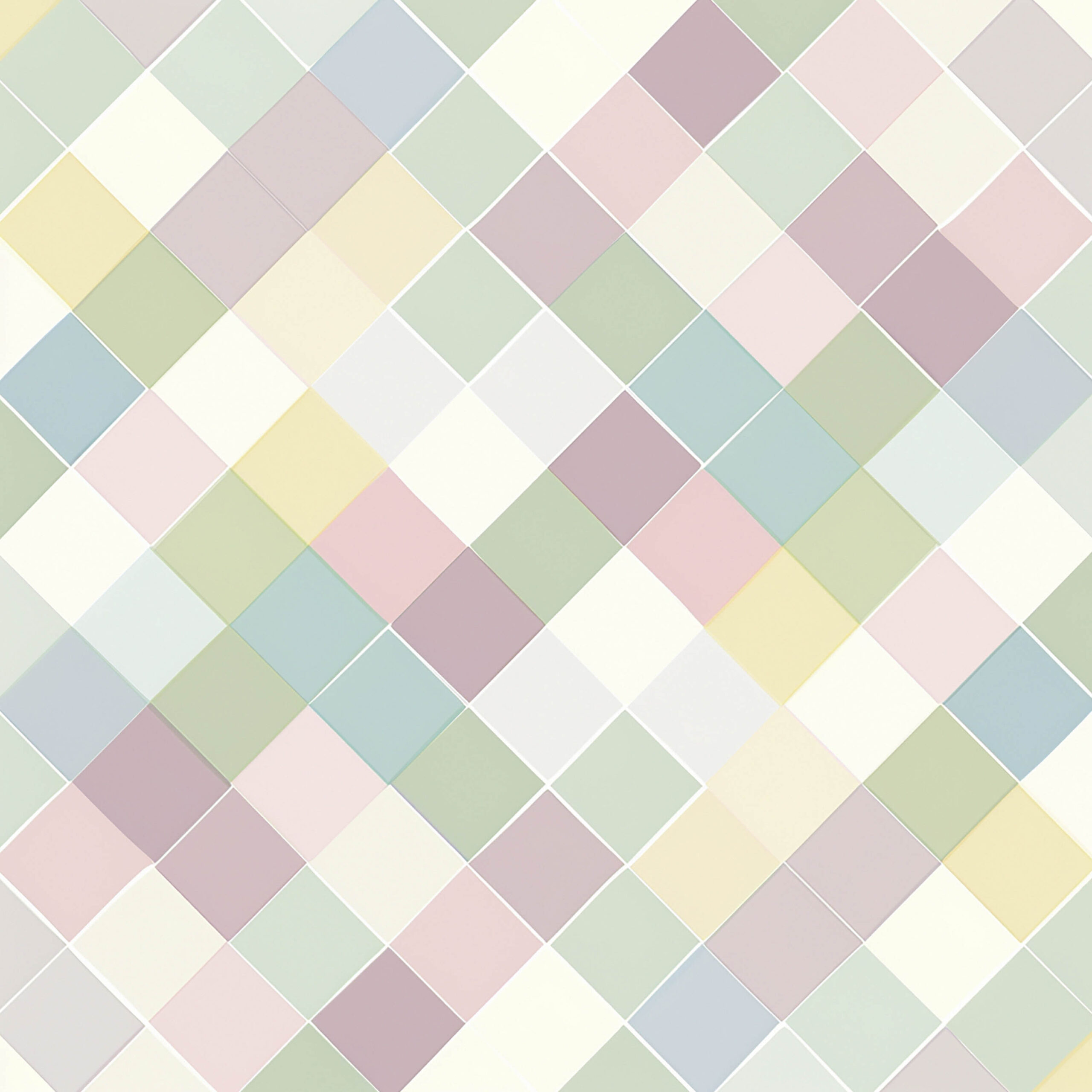 やわらかなパステルカラーで構成されたダイヤチェック柄のキルト風背景テクスチャ