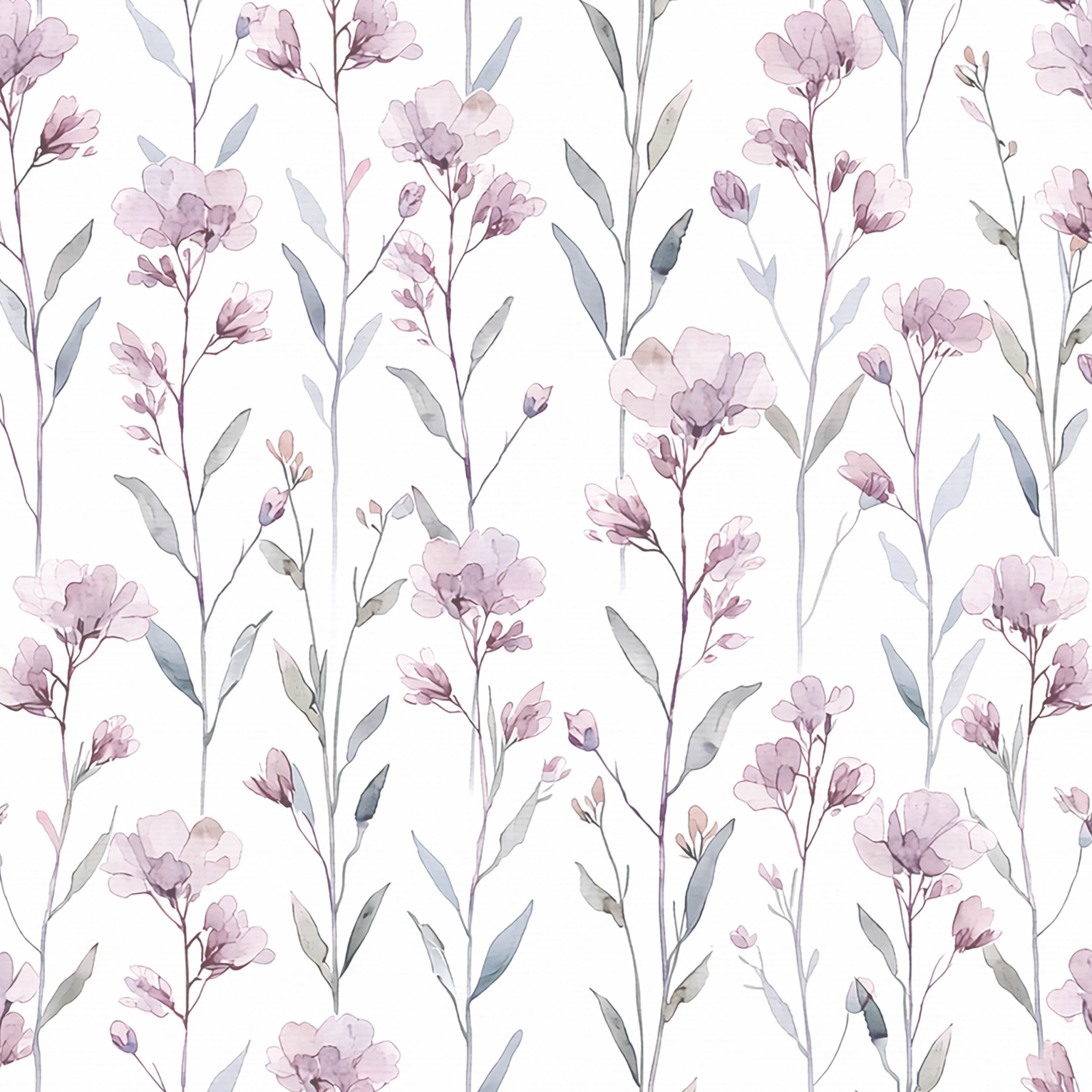 やわらか水彩ボタニカルフラワーパターン背景素材 淡色ナチュラル草花模様