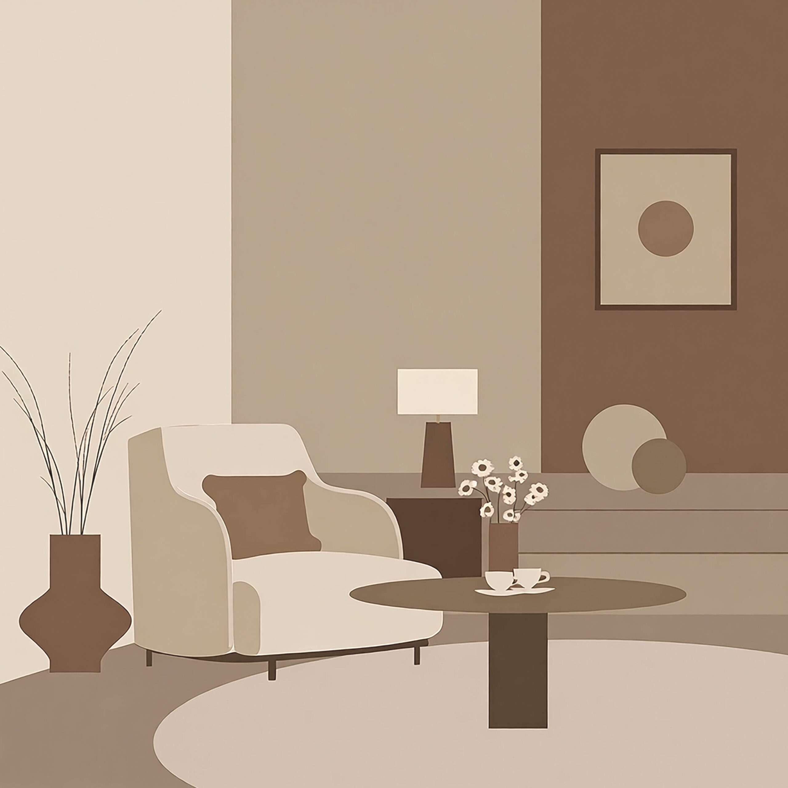 ナチュラルなリビング空間を表現した落ち着いた室内背景イメージ