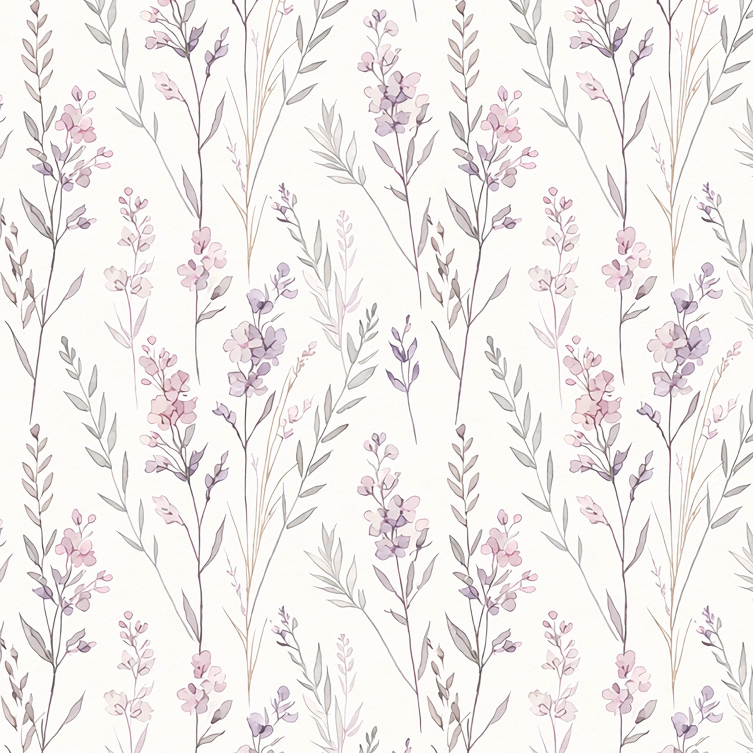 淡彩ボタニカルパターンの水彩草花背景素材 やさしい縦流れのナチュラルフラワーデザイン