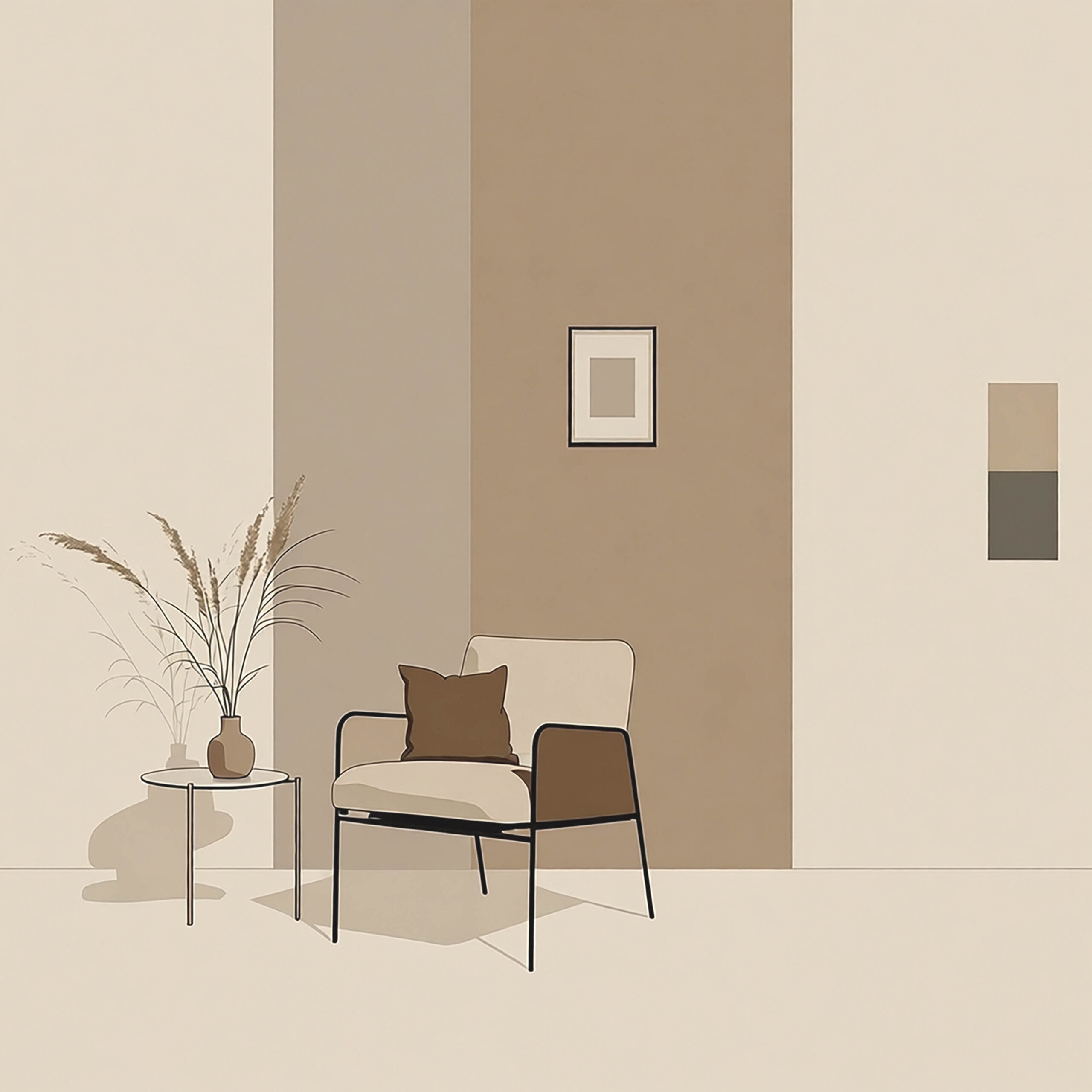 穏やかなベージュトーンのシンプルな室内インテリア背景