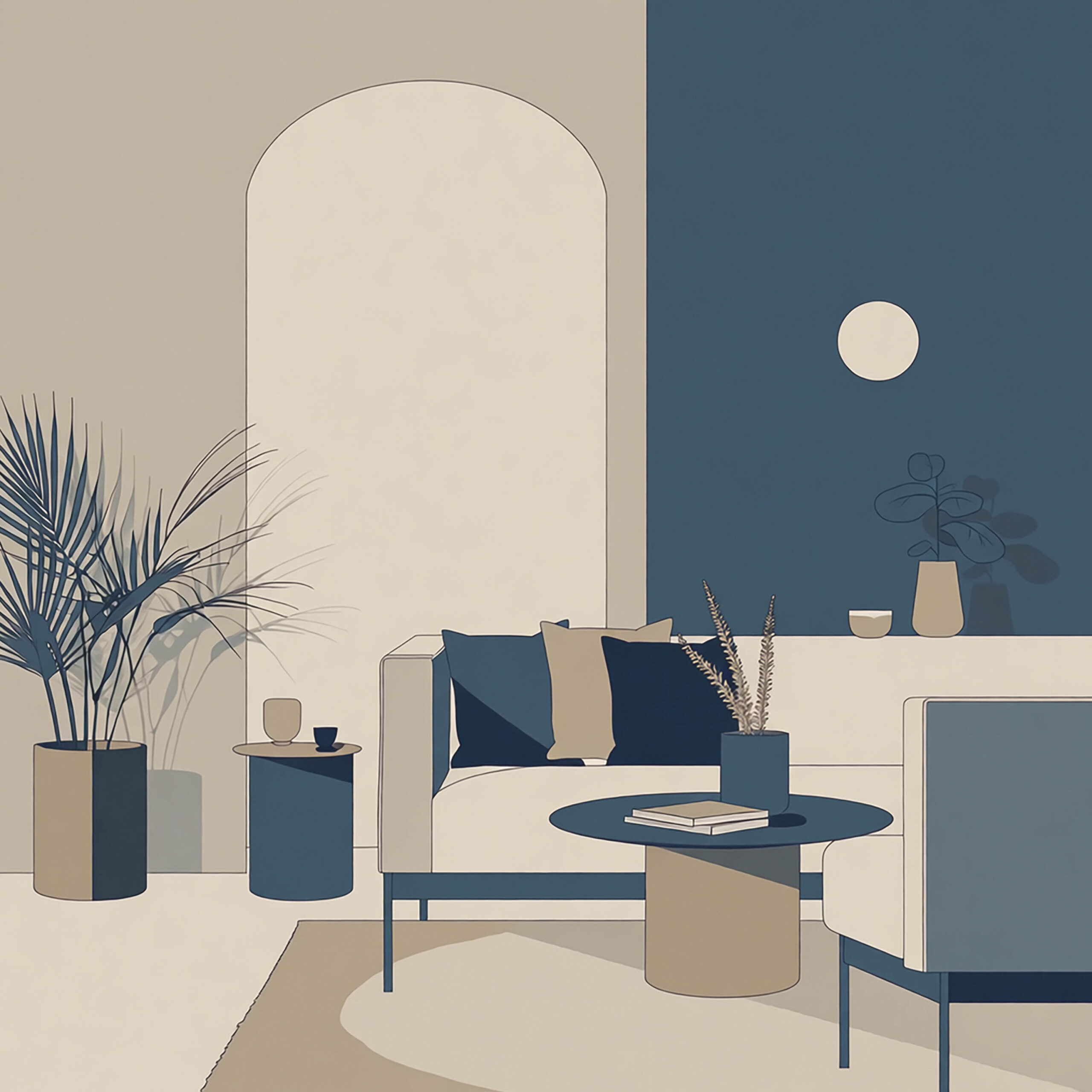 静かなモダンリビング空間のミニマルインテリア背景素材