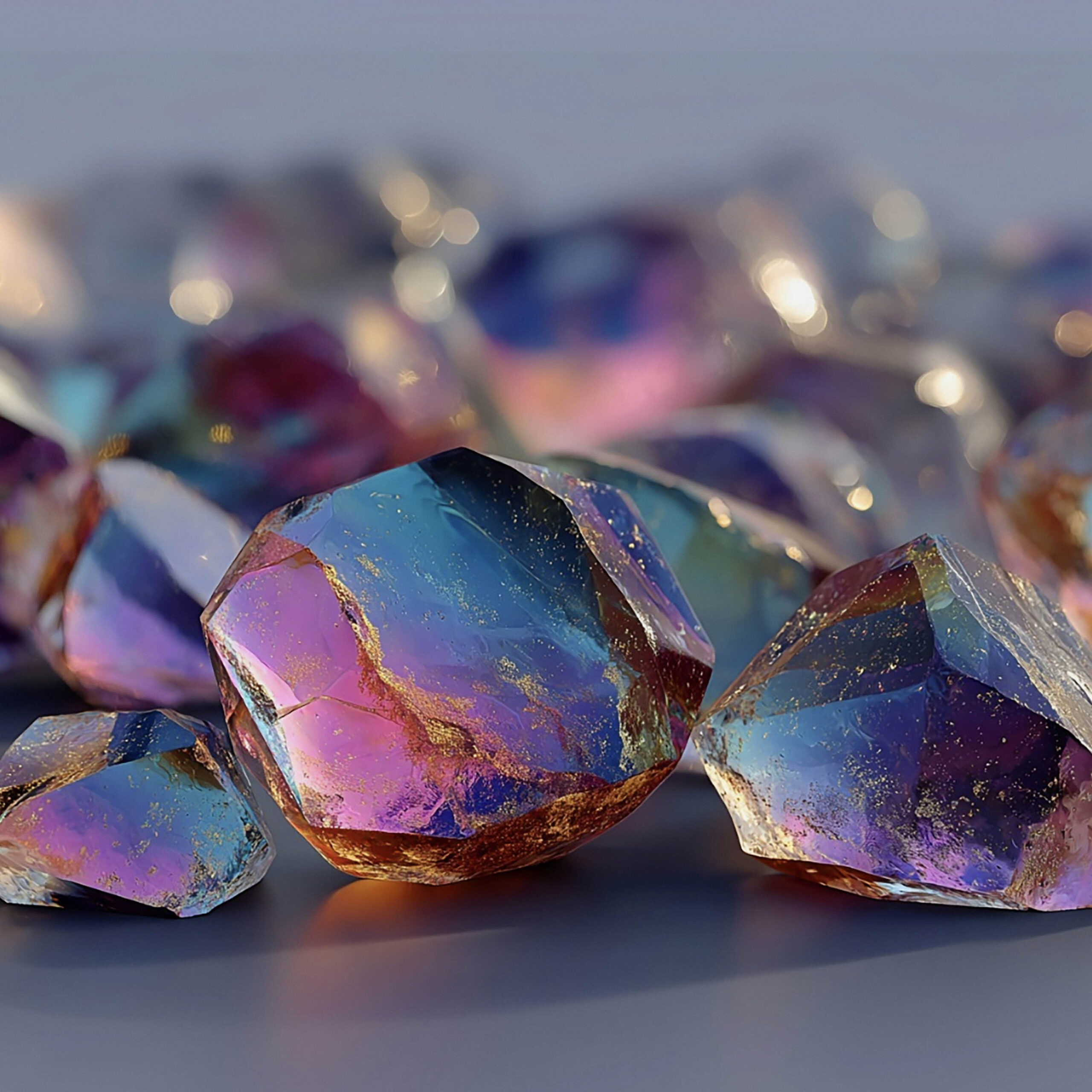 ラグジュアリーなミネラルクリスタルが輝く幻想的なジェムテクスチャ背景